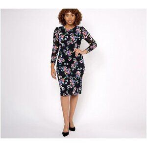 Destination 365 Long Sleeve Printed Mesh Dress Floral Black Multicolor Medium